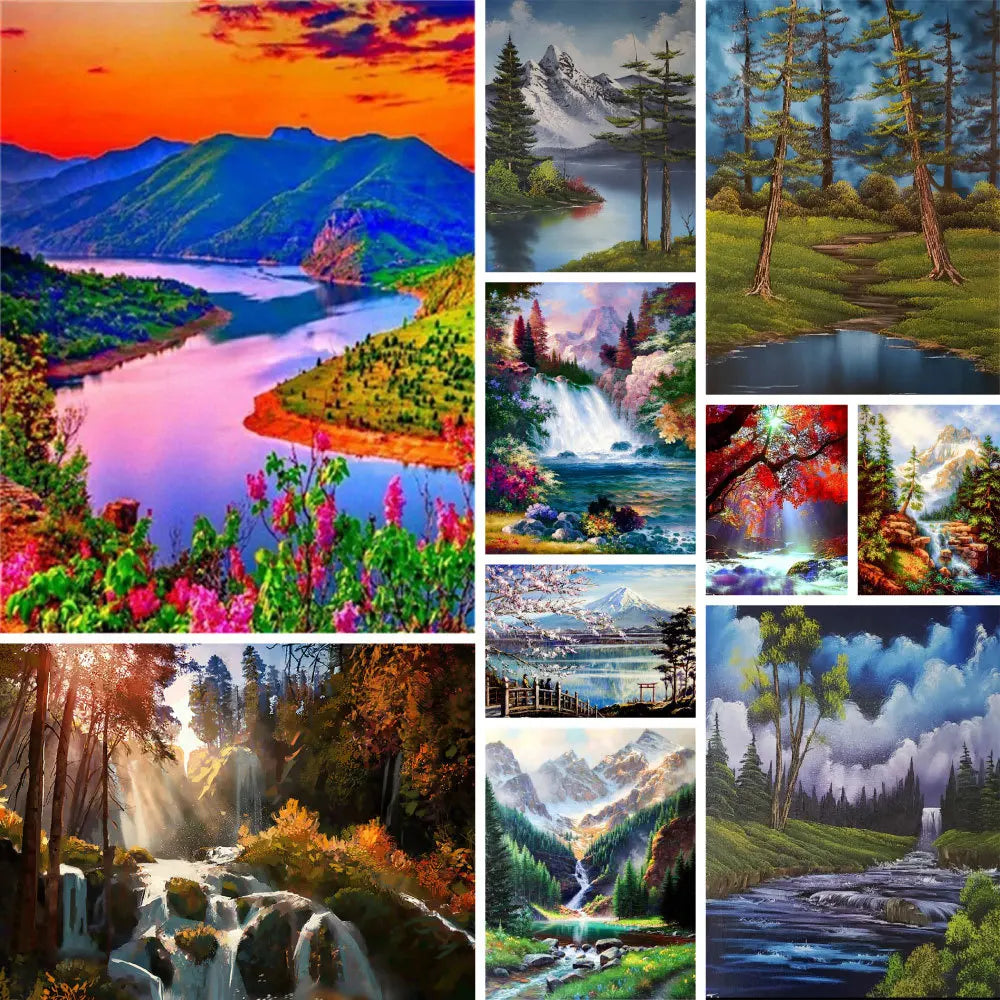 Diy Paint By Numbers Hand-painted Package Adults Painting for Crafts Wall Art Home Decoration Mountain Waterfall Picture