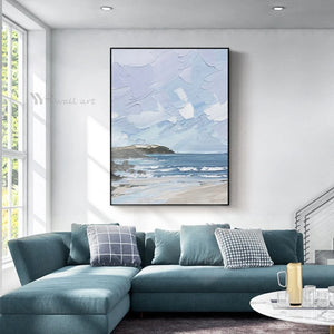 Blue Decorative Drawing Abstract Thick Texture Seascape Image Wall Art Canvas Handmade Oil Painting Living Room Bedroom Porch