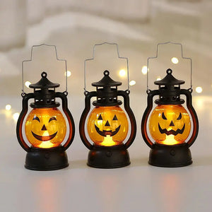 Lámpara decorativa de castillo de calabaza de Halloween, luz de viento LED de llama simulada, linterna de mano pequeña para decoración de Halloween y Bar de vacaciones