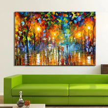 Laden Sie das Bild in den Galerie-Viewer, Large Handpainted Night Street View Landscape Acrylic Oil Painting on Canvas,Wall Art,Picture for Living Room,Home Decor Artwork