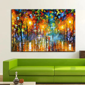 Large Handpainted Night Street View Landscape Acrylic Oil Painting on Canvas,Wall Art,Picture for Living Room,Home Decor Artwork