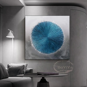 Modern decor Blue Wall Art Poster Pure Hand-Painted Canvas Oil Painting hallway hanging Poster light luxury living room mural