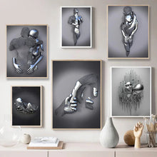 Load image into Gallery viewer, Metal Figure Statue Romantic Wall Art Abstract Canvas Painting Lovers Sculpture Posters Prints Pictures Living Room Home Decor