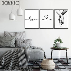 Nordic Back White Style Sweet Love Wall Art Canvas Poster Minimalist Print LOVE Quotes Painting Picture for Living Room Decor