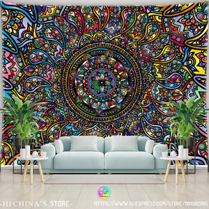 Tapiz de Mandala para colgar en la pared, tela de pared Bohemia, decoración de la habitación, tapiz hippie psicodélico estético, tapiz de sol y luna, decoración del hogar para dormitorio