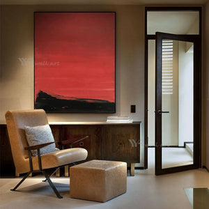 Red Abstract Art Black Textured Canvas Poster Wall Decor Oil Painting 100% Handmade Acrylic Mural for Living Room Bedroom Porch