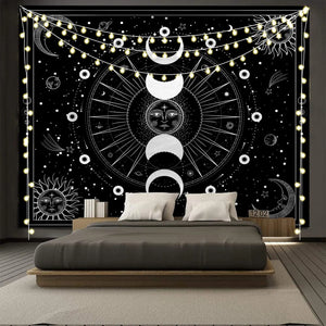 Bianco Nero Sole Luna Mandala Fase Appeso a parete Arazzo Moonlight Nero Arazzi Boho Room Decorazione della parete Decorazione della casa