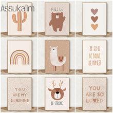 Laden Sie das Bild in den Galerie-Viewer, Alpaka-Poster, Regenbogen-Wand-Kunst-Poster, Bär-Kunstdrucke, beige Poster, Wandbild, Kinderzimmer, Leinwandgemälde, Boho-Poster, Kinderzimmer-Dekoration