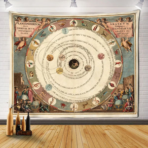 Tapisserie Mandala Tarot roue diagramme du zodiaque Tarot soleil et lune symbole mystérieux décoration murale bohème Hippie