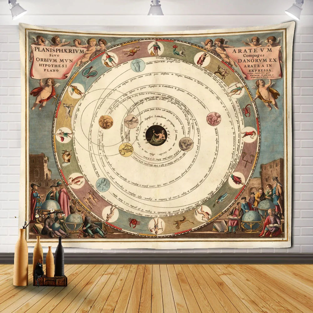 Ruota dell'arazzo dei tarocchi mandala Diagramma zodiacale Tarocchi sole e luna simbolo misterioso Decorazione murale bohémien hippie