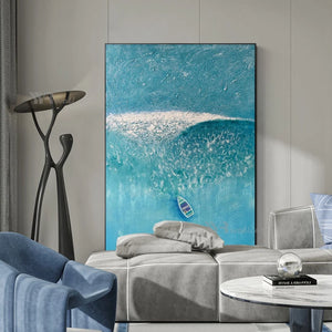 Handmade Blue Sea Image Modern Home Interior Decor Oil Painting Wall Art Canvas Poster Abstract Texture Acrylic Unframed Picture