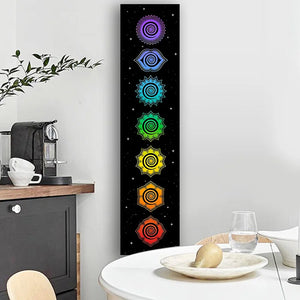 Regenbogen-Chakren-Wandteppich, Buddhismus, Yoga, kosmische Energiezentren, Meditation, Wandteppiche, schwarz, Wandbehang, Schlafzimmer, Heimdekoration