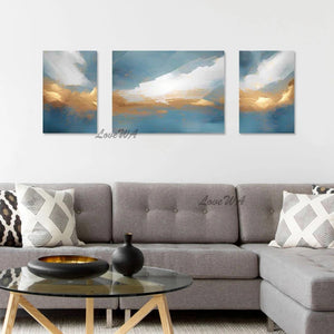 3 Panel Canvas Art, Gold Foil Abstract Modern Paintings, Acrylic Designs, Pictures Wall For Living Room Home Interior Decor