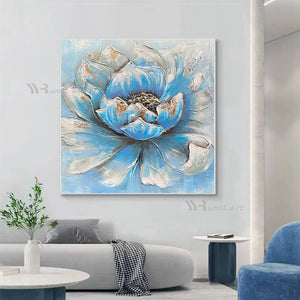 3D Texture Abstract Blue Flower Decoration Poster Handmade Oil Painting Wall Art Picture Living Room Restaurant Bedroom Mural