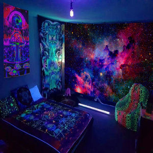 Fluorescent tapestry UV fluorescent  psychedelic mushroom wall hung hippie decorative room aesthetics