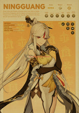 Charger l&#39;image dans la galerie, Affiche rétro de personnage Genshin Impact, impression en papier Kraft, peinture murale d&#39;art de voyage, décoration de salle de maison, Bar et café, 2023