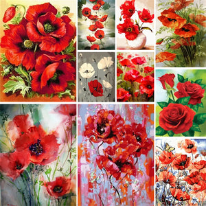 Mohnblumen-Rosen-Malen-nach-Zahlen-Paket, Acrylfarben, 40 x 50 cm, Malen nach Zahlen, Heimdekoration für Kinder, Kunsthandwerk, Wandkunst