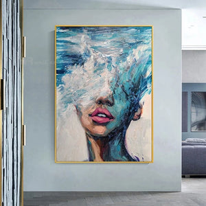 Beautiful Blue Ocean Girl Wall Picture Interior Decor Handmade Acrylic Oil Painting On Canvas Artwork Hanging Poster For Room