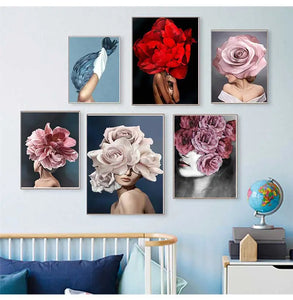 Peinture décorative pour salon, décoration de maison, fleurs, plumes, femme, toile abstraite, peinture murale, affiche imprimée