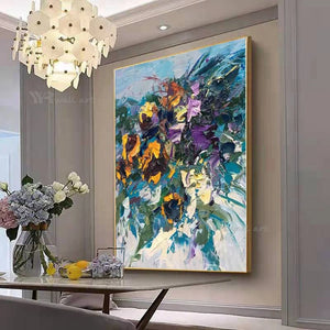 100%Hand Painted Art Abstract Floral Colorful Texture Canvas Oil Painting Wall Decor Hanging Poster Living Room Sofa Porch Mural