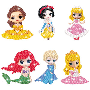 Pegatinas de pintura de diamantes 5D fáciles para niños, Kits de mosaicos adhesivos de diamantes de princesas de Disney, arte de diamantes por números para niños