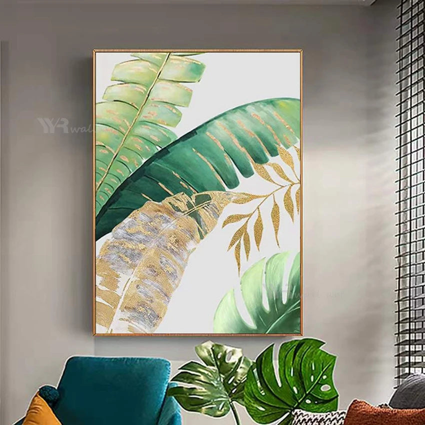 Beautiful Banana Leaf Abstract Paintings On The Wall Pure Hand Drawn Oil Painting On Canvas Art Poster Pictures For Living Room