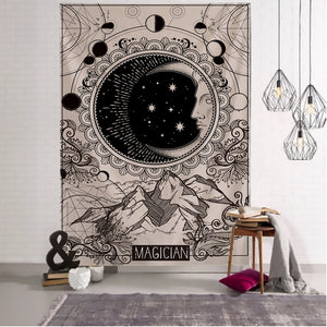 Tapiz de Tarot de Luna para colgar en la pared, brujería psicodélica, Tapiz Hippie, arte con Mandala, tela de fondo, decoración del hogar