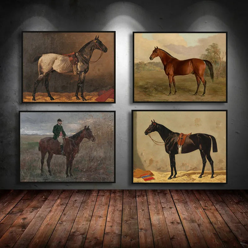 Affiche de cheval noir Vintage, imprimés équestres, tableau d'art mural, peinture sur toile de paysage de cheval Animal pour décoration de salon et de maison