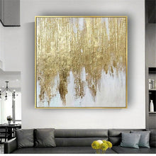 Cargar imagen en el visor de la galería, Imagen de arte de pared dorada moderna hecha a mano, pintura al óleo de oro pintado a mano, decoración del hogar, murales colgantes para sala de estar de alta calidad, 100%