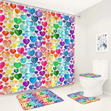 Carica l&#39;immagine nel visualizzatore della Galleria, Valentine&#39;s Day Shower Curtain Set Pink Red Heart Balloon Romantic Lovers Girl Bathroom Decor Non-Slip Rug Bath Mat Toilet Cover