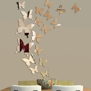 12 шт./лот 3D Зеркальная Наклейка на стену с бабочкой, наклейка на стену, съемное свадебное украшение, наклейка для украшения детской комнаты