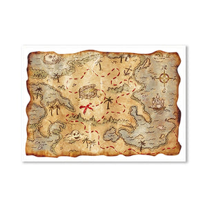 Mapa de caza del tesoro de aventura pirata, decoración en papel Kraft Retro clásico clásico, póster DIY, mapas, pegatina de lienzo para pared, carteles para Bar en casa D
