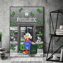 Cargar imagen en el visor de la galería, Póster de dibujos animados de Disney de Mickey Mouse, Pato Donald, cuadro sobre lienzo para pared, imágenes divertidas de dinero, decoración de dormitorio para niños