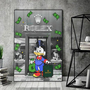 Póster de dibujos animados de Disney de Mickey Mouse, Pato Donald, cuadro sobre lienzo para pared, imágenes divertidas de dinero, decoración de dormitorio para niños