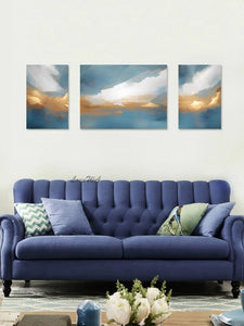 3 Panel Canvas Art, Gold Foil Abstract Modern Paintings, Acrylic Designs, Pictures Wall For Living Room Home Interior Decor