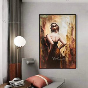 Handmade Oil Painting on Canvas Character Portrait Beauty Back Modern Wall Art Picture Interior Home Decor Living Room Bedroom