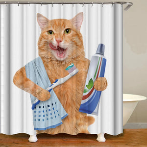 Duschvorhang mit niedlichem Katzentier, wasserdicht, Polyester, mit Haken für Badewanne, Badezimmer, Heimdekoration, große Badvorhänge