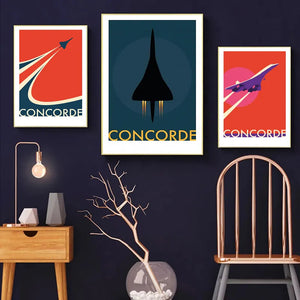 Póster de avión Concorde Retro Vintage, pintura en lienzo impreso, Imágenes artísticas de pared voladoras para sala de estar, decoración del hogar, Cuadros