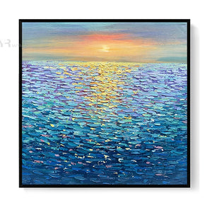 High Quality Sunset And Blue Sea Handmade Oil Painting Home Decoration Painting Living Room Dining Room Bedroom Wall Decoration