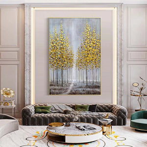 Golden Art Decorative Painting Canvas Oil Painting Handmade Fortune Trees Image Living Room Bedroom Porch Wall Aesthetic Mural