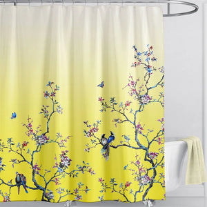 Pink Shower Curtain Liner Floral Bird Butterfly Print Fabric Shower Curtain For Bathtub Bathroom Decor Waterproof Bath Curtain
