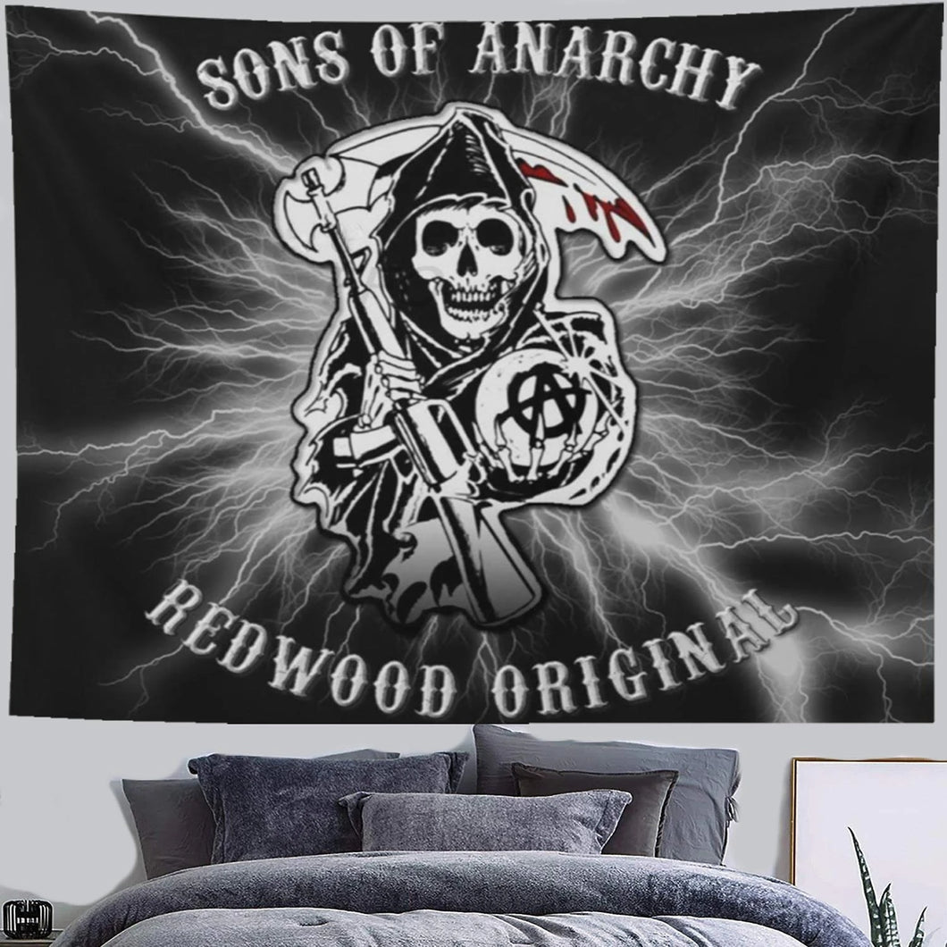 Tapiz con estampado de Sons Of Anarchy, tapiz bohemio Hippie con estampado de calavera, arte estético para decoración del hogar y la sala de estar, tapices