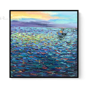 High Quality Sunset And Blue Sea Handmade Oil Painting Home Decoration Painting Living Room Dining Room Bedroom Wall Decoration