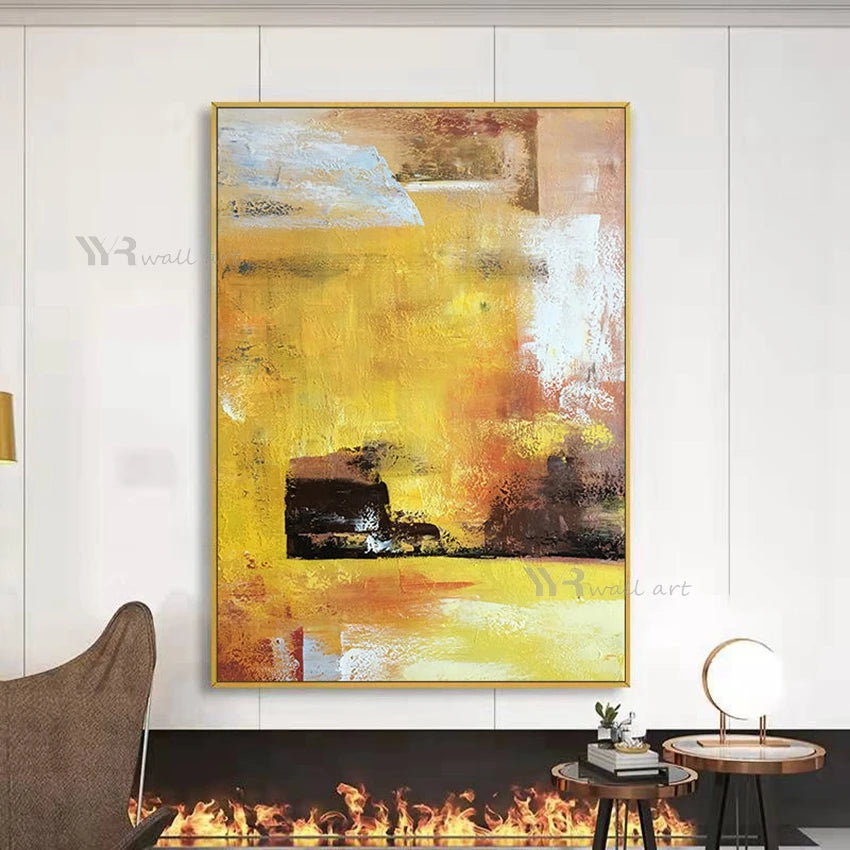 Vertical Wall Decoration Oil Painting Abstract Yellow Art Mural 100% Hand-Painted Modern Minimalist Home Hotel Aesthetics Canvas