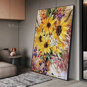 Handmade Sunflower Oil Painting Floral Famous Painting Copy Wall Art Canvas Decorative Mural for Living Room Bedroom Restaurant