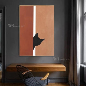 Modern Minimalist Bedroom Living Room Decoration Oil Painting Hand Painted Black Cat Animal Art Picture Sofa Wall Canvas Poster