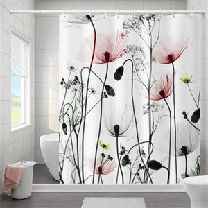 Tenda da bagno floreale con farfalla Tenda da doccia elegante con foglia posteriore Tenda da bagno in tessuto impermeabile in poliestere con ganci