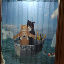 Cargar imagen en el visor de la galería, Cortinas de ducha de gato divertidas, cortina de baño con ganchos de decoración, baño 3d impermeable para perros, cortina de ducha con personalidad creativa de 180x180cm