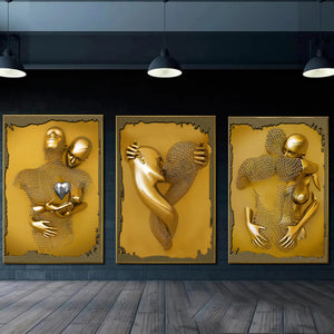 Statua di figura in metallo Arte romantica della parete Pittura su tela astratta Amanti Scultura Poster Stampe Immagini Soggiorno Decorazioni per la casa