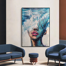 Load image into Gallery viewer, Beautiful Blue Ocean Girl Wall Picture Interior Decor Handmade Acrylic Oil Painting On Canvas Artwork Hanging Poster For Room